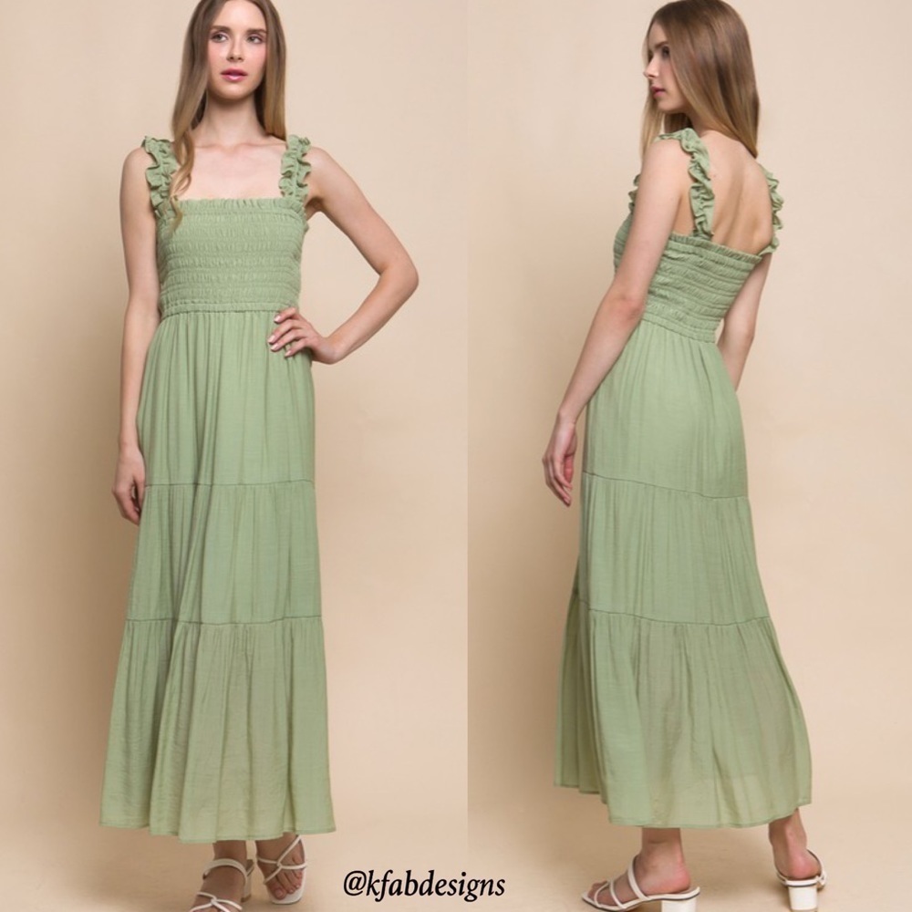 RESTOCK! Pretty Elastic Ruffle Strap Smocked Bodice Tiered Maxi Dress!